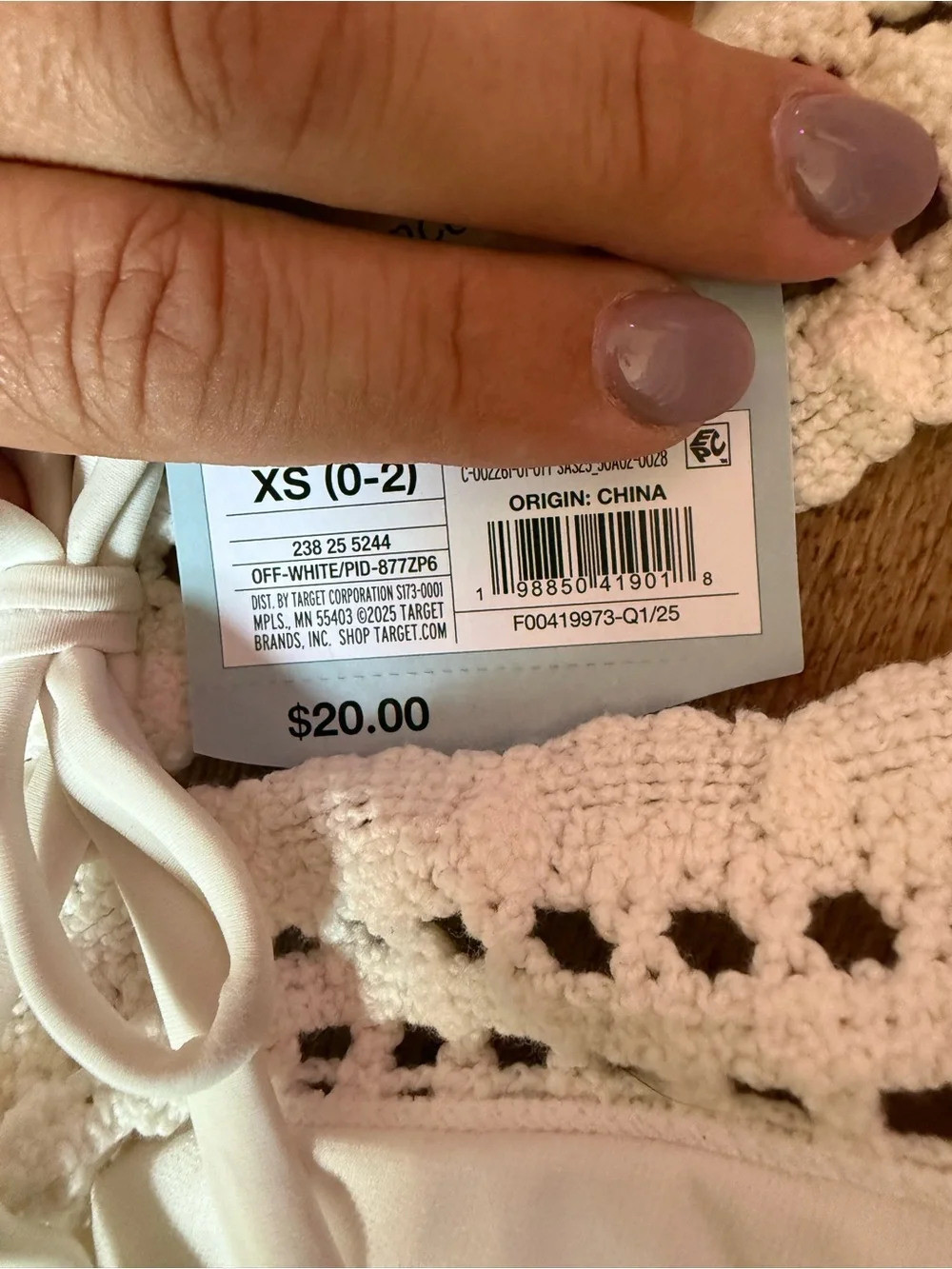 Shade & Shore Ivory Crochet Triangle Bikini Top
